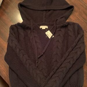 Black Cropped Cable Knit Hoodie